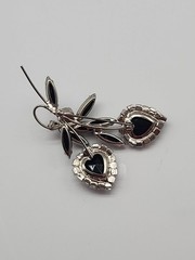 Julianna D E Book Piece Heart Flower Brooch Rhinestone Aurora Borealis Earring