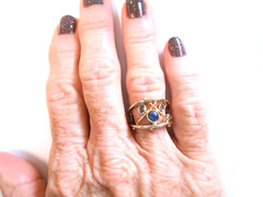 Fabulous 14K White & Yellow Gold Free Form Sapphire Gem Set Ring Size 7.5