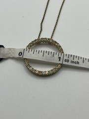 Vintage Gold Tone Open Circle Pendant Necklace Rhinestone Slide Chain 1980s