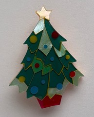 VINTAGE CHRISTMAS TREE PIN BROOCH LEE SANDS ABALONE HANDMADE MOP HTF RARE 80s 56