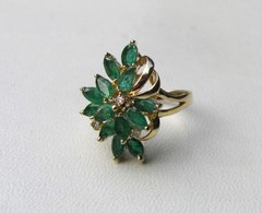 Vintage 14K Gold Emerald and Diamond Spray Ring Circa 1970