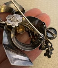 Hobe Sterling Silver Bow Brooch Large 3D Rose Floral Pink Blue Glass Jeweled 3″