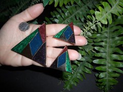 Vintage TRIANGLE geometry modernist – enamel PIN brooch + clip EARRINGS SET