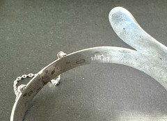 Sterling Silver and Niello, Hinged, Vintage, Siamese Snake Bypass Bangle Bracele