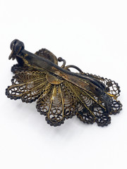 Vintage 800 Silver Filigree Butterfly Brooch Gold Wash 3D Layered Pin