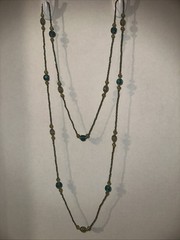 Vintage 56″ Teal & Amber Art Glass Lampwork Bead Long Strand Flapper Necklace