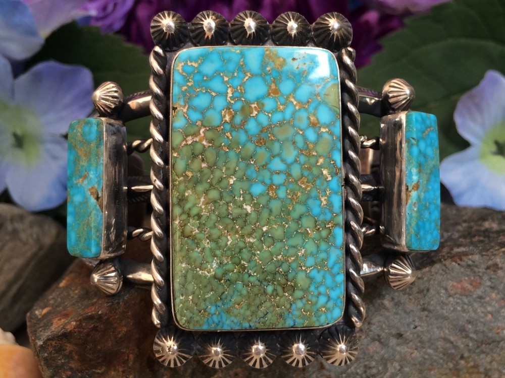 106 GRAM WATER WEB TURQUOISE STERLING NAVAJO SOUTHWESTERN STYLE BRACELET WOW