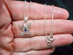 Vintage-Sterling Silver Butterfly Open Work w/Stones Slide & Sterling Chain