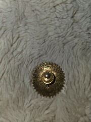 Vtg ART Signed Greek Hermes Revival Coin Antiqued Gold Tone Tie Back Pin