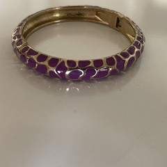 Bangle Bracelet Purple Enamel Hinged Clamp Clamper Gold Tone