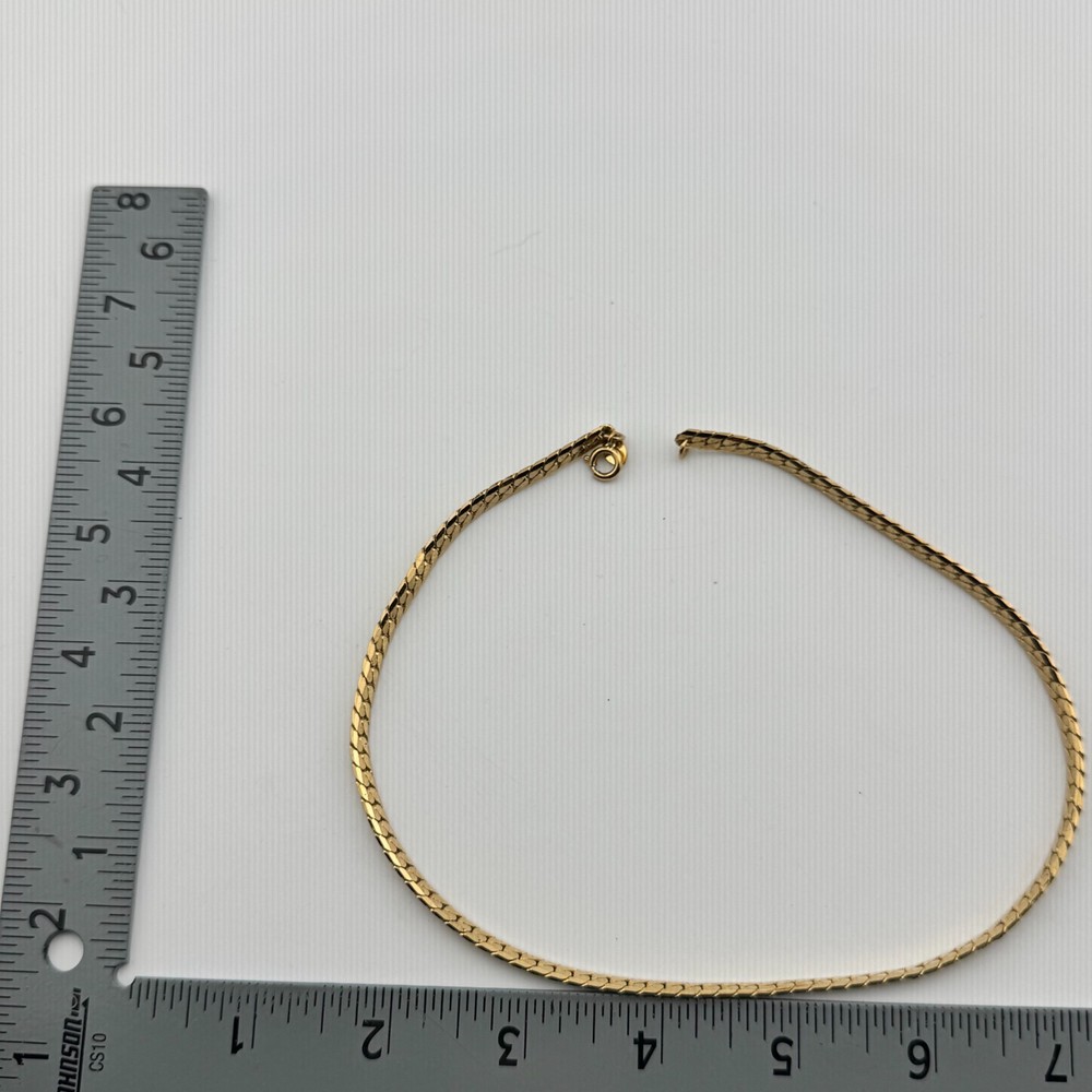Vintage Signed Avon Gold Tone Flat Snake Chain Necklace 15 In Choker
