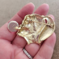 Vintage AJC Gold-Tone Brooch Ponytail Girl Blowing a Pink Bubble RARE