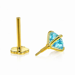 14K Yellow Gold Round CZ Birthstone Cartilage Barbell Earring With Screw Back