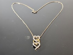 Vermeil 925 Sterling Silver Diamond Triple Heart Pendant 18″ Gold Necklace 3.8g
