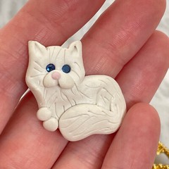 Vtg 80s CAT BROOCH LOT Handmade Artisan Jewelry Kitten Polymer Clay Rhinestone