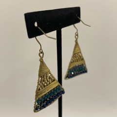 Vintage MODERNIST Style Goldone Mix Bead Beaded Wrap Wire Dangle Hook EARRINGS