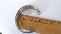 Vtg Estate Jewelry Artisan Metal Cuff Bracelet Coral Denim Blue & White Inlay