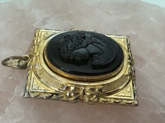 Vintage Black Mourning Cameo Locket Pendant