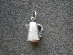 Southwestern Coffee Pot Vintage Puffed Silvertone Bracelet Charm Pendant 2.0g