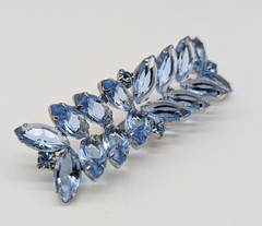 Blue Navette Rhinestone Bar Brooch And Clip On Earrings Open Back