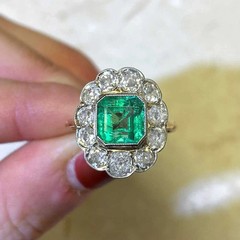 Vintage Art Deco Style Emerald Lab Created Diamond Wedding 14K Gold Finish Ring