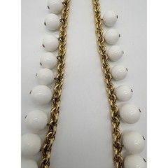 Vintage Style Chunky White Graduated Bead Gold Tone Chain Statement Necklace