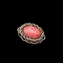 Gold Tone Brooch Pin Pendant Dyed Pink Howlite Stone Rope Twisted Frame 1″
