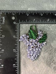 Vintage Brooch Earrings Set Pierced Purple Green Leaf Flowers Open Work.