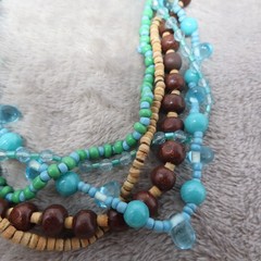 Vintage Boho Chic Wood /Plastic Beads Multi Strand Necklace Funky Multicolor 33″