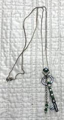 Vintage Key Necklace with Green Stones & Chain Included Newly Made by Artist