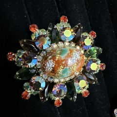DeLizza & Elster Juliana Easter Egg Cabochons Brooch & Earrings Set Multi Stones