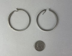 Vintage 90s Acid tested 925 Sterling Silver 2.0” D Hoop Earrings