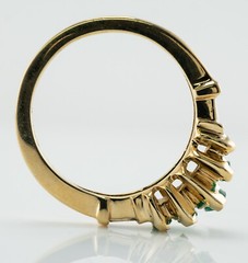 Natural Emerald Diamond Tapered Baguette Ring 14K Gold Band
