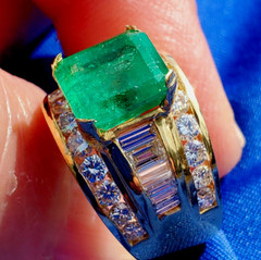 Original EARTH MINED EMERALD DIAMOND Engagement Ring Vintage Deco SOLID 18K GOLD
