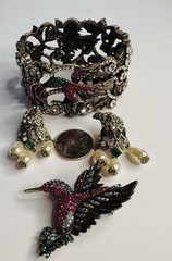 JTV Jewelry Humming Bird , Brooch Bracelet And Earrings With Crystal