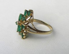 Vintage 14K Gold Emerald and Diamond Spray Ring Circa 1970