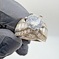 Vintage Silver Toned CZ Rhinestones Engagement Ring Size 5
