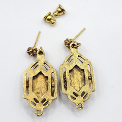 Art Deco Hand Painted Signed Rose Gold Tone Victorian Frame MCM Pierced Earrings