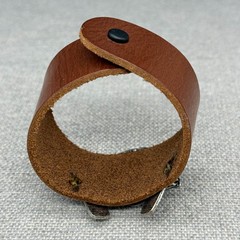 Cuff Bracelet Wide Brown Leather Southwestern Horseshoe Blue Stone