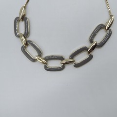 Vintage Gray Enamel Link Statement Necklace Gold Tone Retro Style 19″