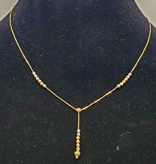 Vintage 14k Yellow Gold & Tri-Gold Faceted Bead Station Y Drop Necklace 16.5″