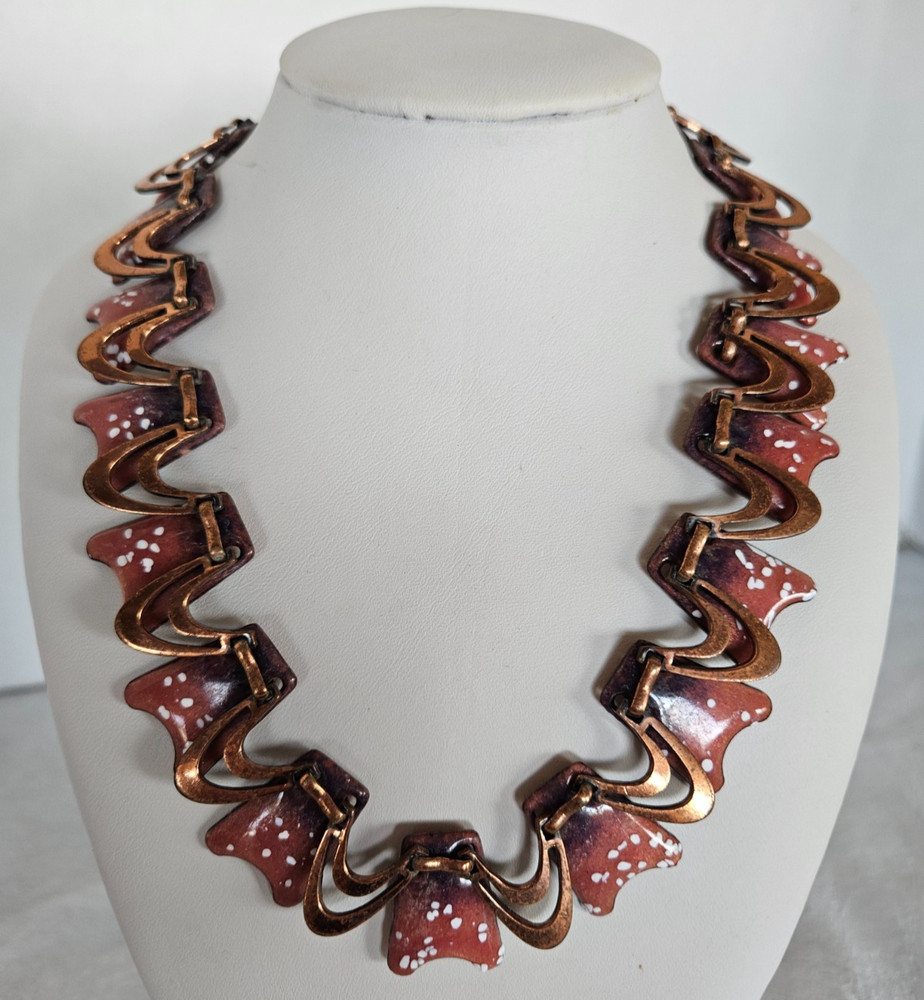 Vintage Renoir Matisse Enameled Copper Mid-century Modern Stylized Necklace