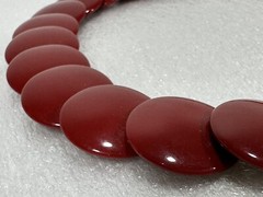 Vintage Signed Trifari ~ Red Lucite Disc Retro Statement Burgundy 17″ Necklace