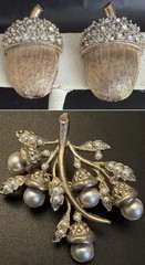 Lot Marvella Acorn Earrings Clear Rhinestone Gold & Unsigned Pearl Brooch!!