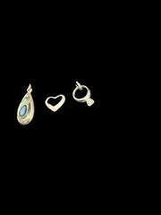 Three Sterling Silver Charms Engagement Ring, Open Heart, Abalone Teardrop
