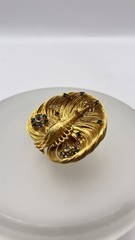 UNIQUE Vintage gold intricate wired peacock brooch Blue Green White Rhinestones