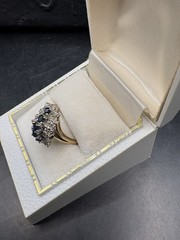 10k Yellow Gold London Blue Topaz Diamond Cluster Estate Ring SZ 8 3.55g