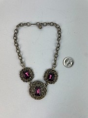 Antique 20s 30s Art Deco Czech Glass Amethyst Rhinestone Choker Bib Necklace 17″