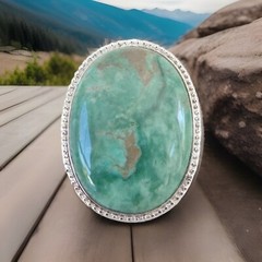 Vintage Huge Sterling Silver 925 Green Turquoise Looking Statement Ring Size 5