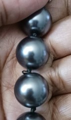 18in Glass Metallic Black Faux Pearls Necklace Large 0.5 Inch/12mm, Big Clasp